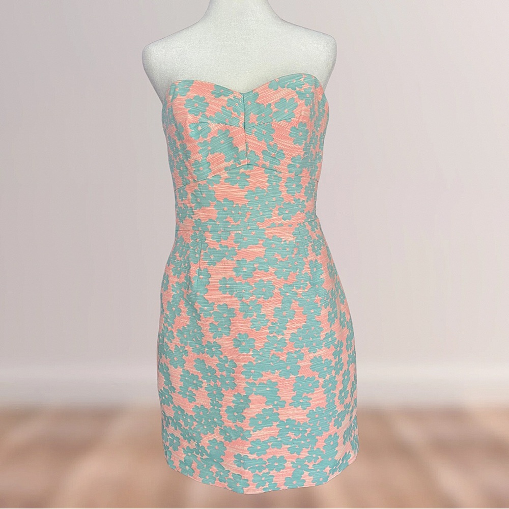 Hutch Strapless Floral Dress in Coral and Mint